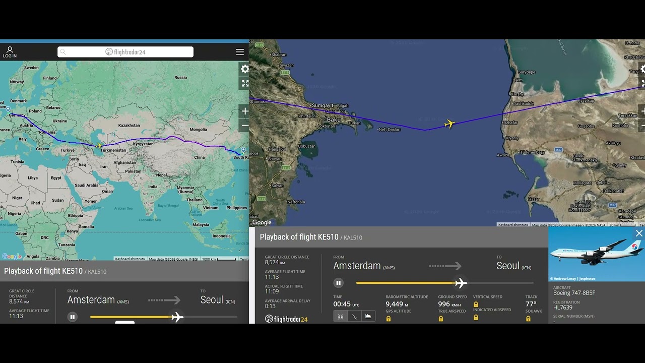 [Flight Track] Nederland 'Amsterdam' - Korea 'Seoul/Incheon(서울/인천)'