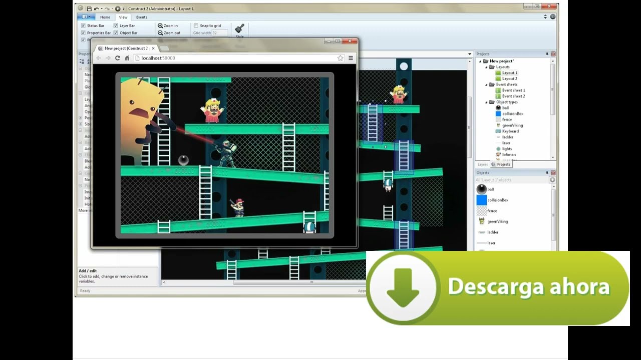 Como hacer un JUEGO  con CONSTRUCT 2 / html5  [sin saber programar] (1/2)