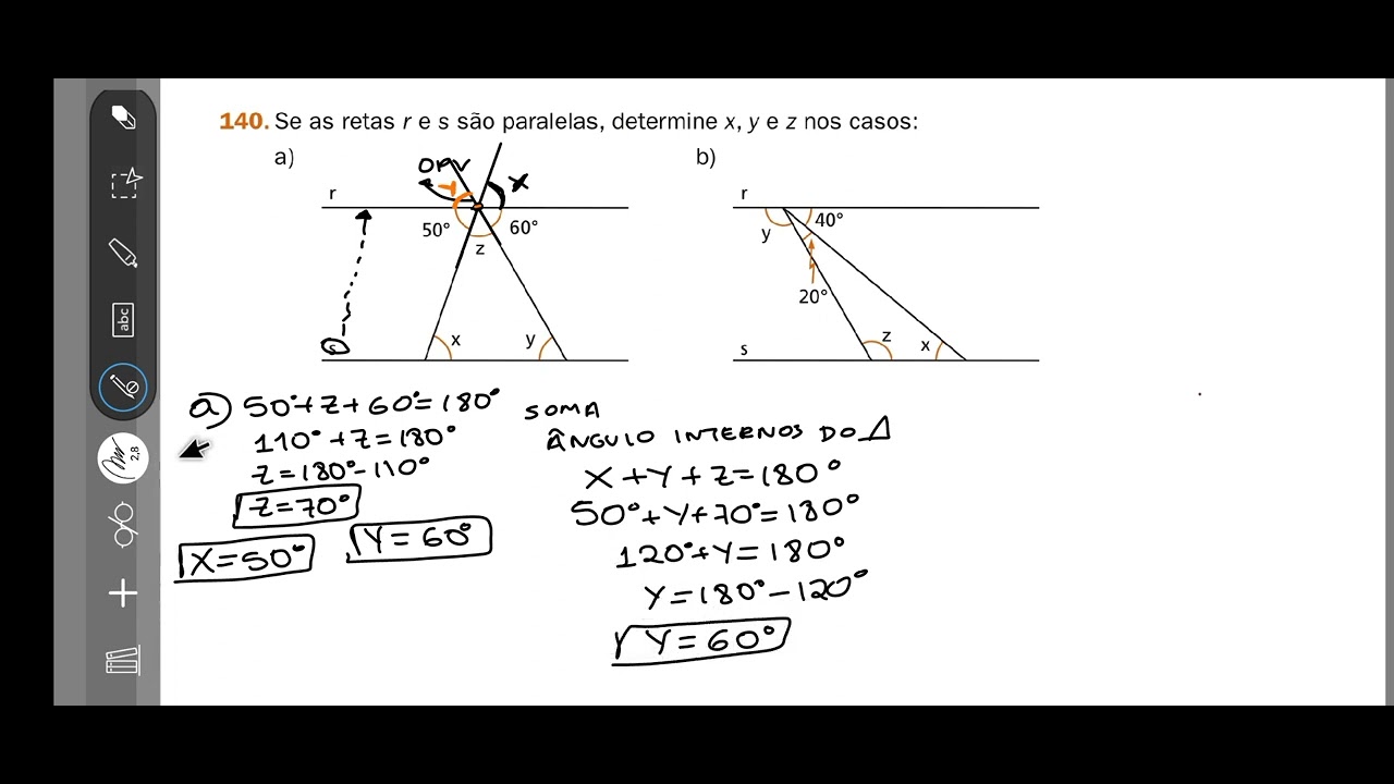 140. Se as retas r e s são paralelas, determine x, y e z nos casos: