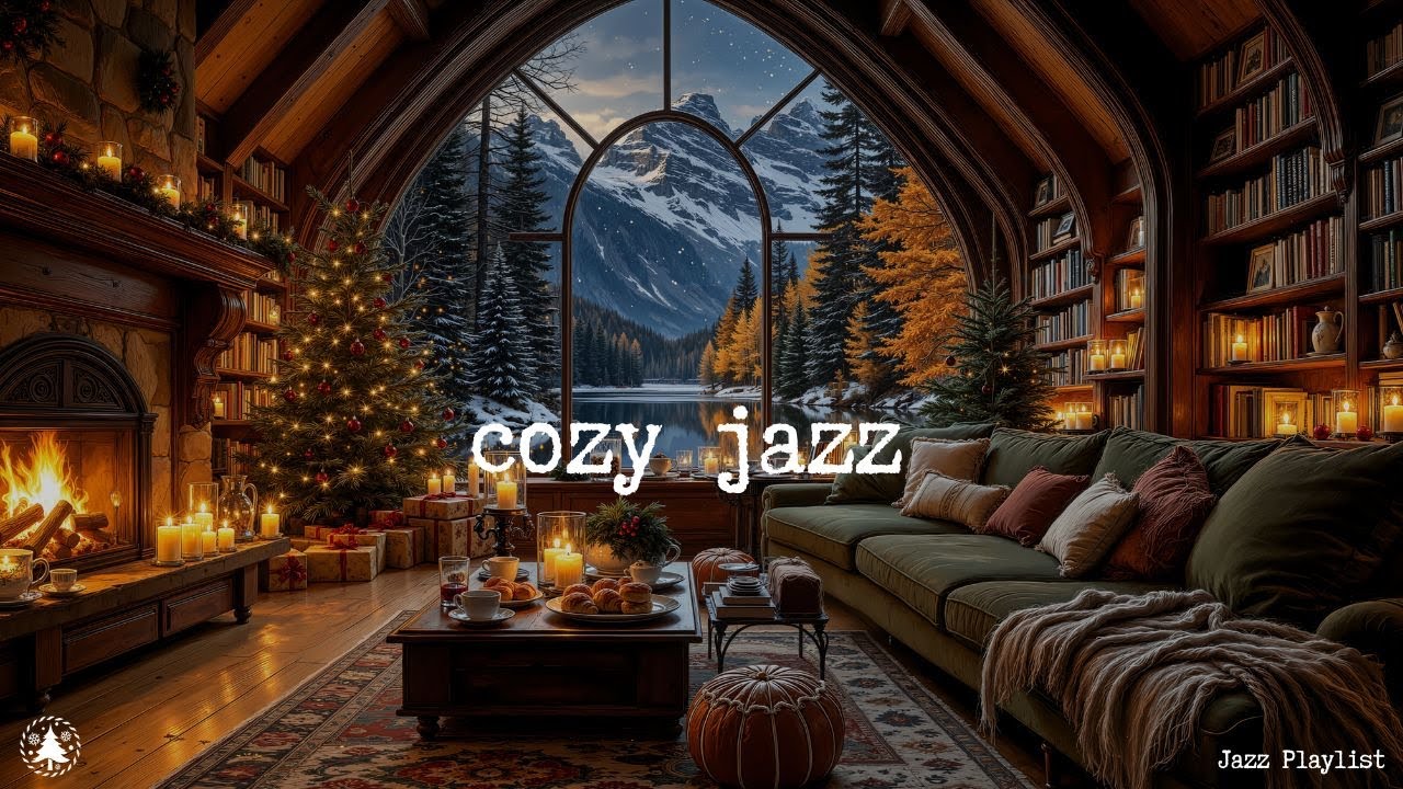 Cozy Winter Jazz Relaxing | Fire Crackling & Snow Drifting | Deep Relaxation Focus Study Music