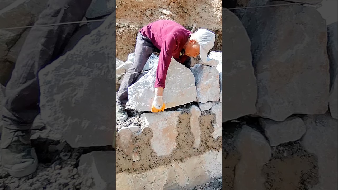 Natural stone basement work | #shorts #shortsfeed #construction #satisfying #naturalstone #basement