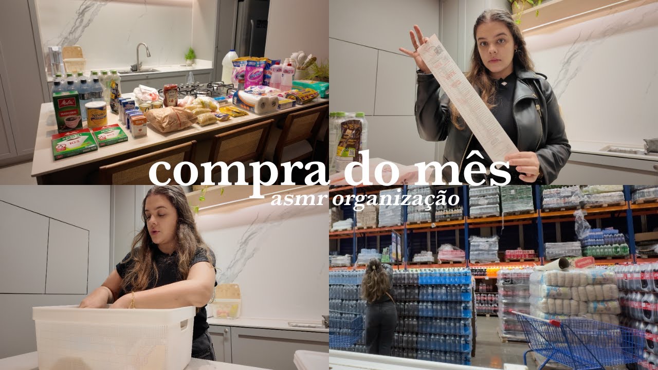 Compra do mês, quanto gastei, produtos favoritos e asmr organizando a compra nos armários