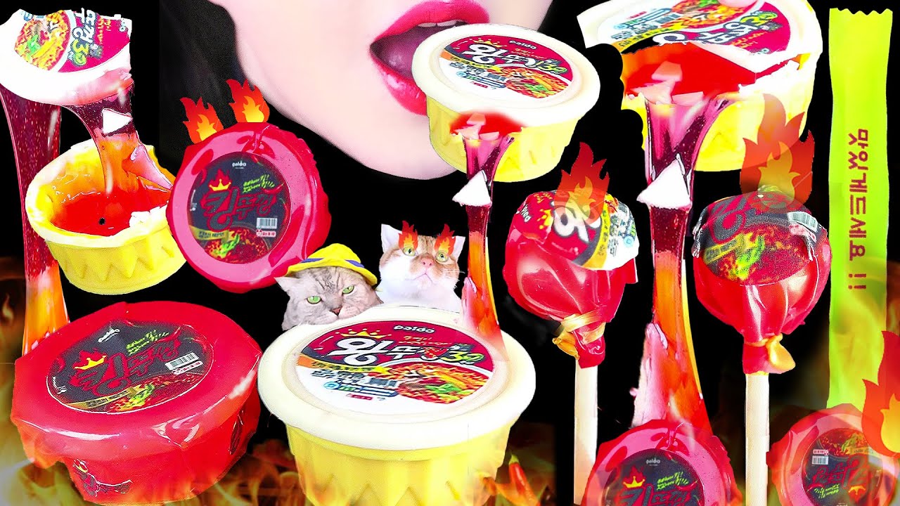 ASMR Edible mini cup noodles candy NIK-L-NIP Honey Jelly Eating Sound 먹는비닐 닉클립꿀젤리 왁스병 킹뚜껑 먹방 咀嚼音 젤리