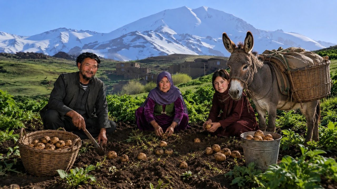 Cooking tandoori potatoes with oiled bread from a beautiful Afghan village