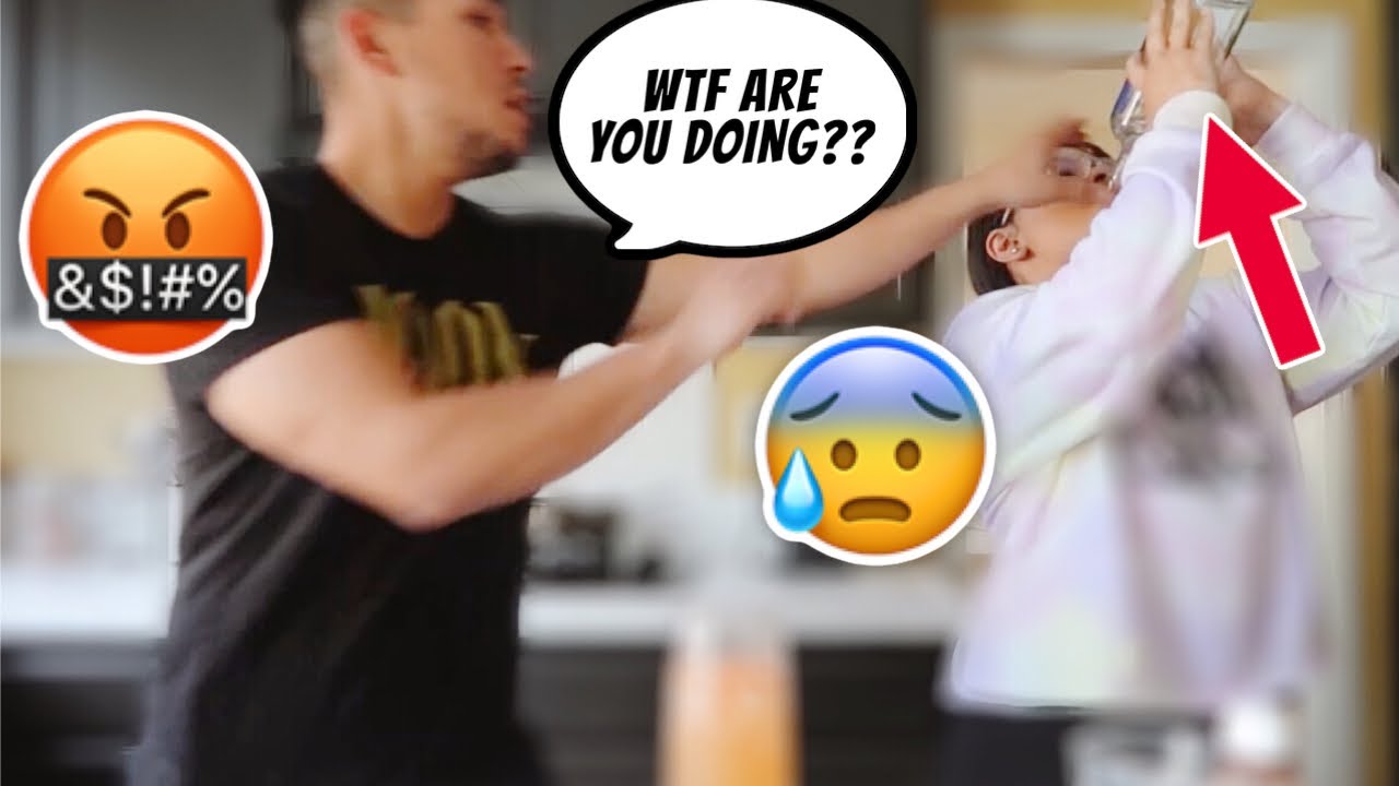 CHUGGING AN ENTIRE BOTTLE TO SEE HOW MY BOYFRIEND REACTS!! **HILARIOUS**