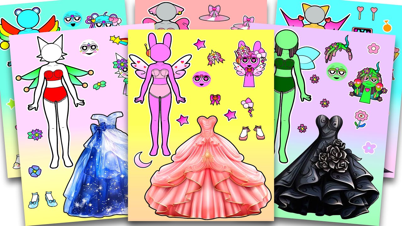 Star and Heart Sprunki Paper Doll Wedding  Dress up Sticker Book 👑 스타 앤 하트 스프런키 웨딩 드레스 옷입히기 스티커북