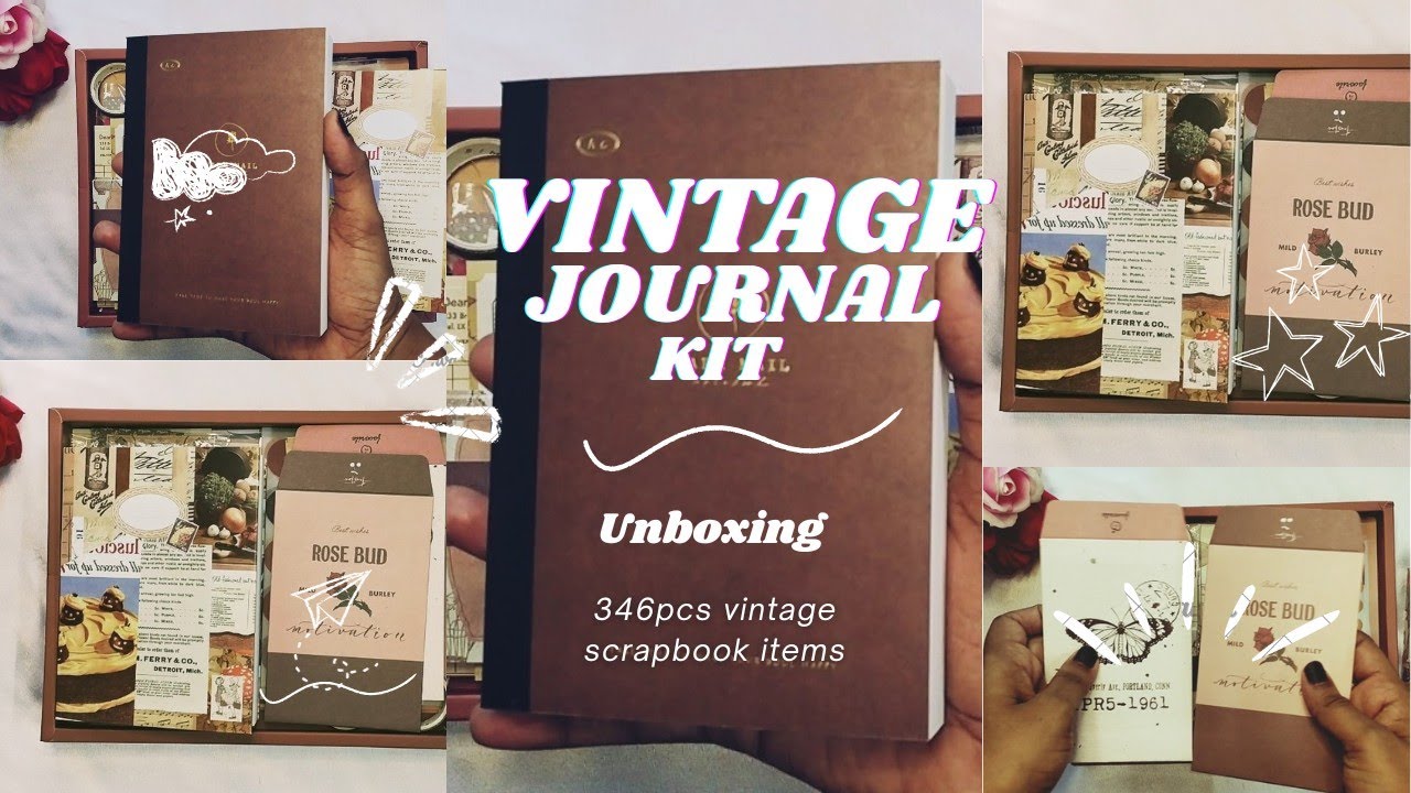 ASMR|346pcs vintage brown journal kit Unboxing|aesthetic|beginners friendly✨ scrapbook set|Amazon