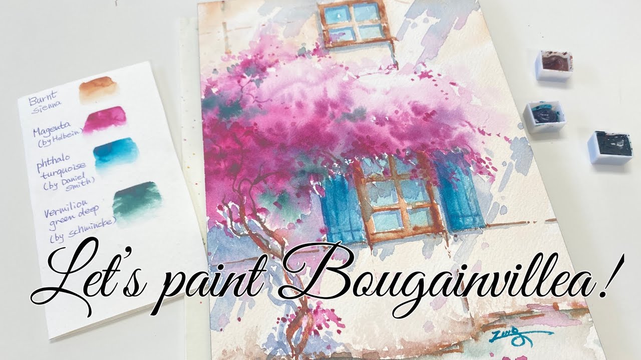 Let’s paint Bougainvillea in watercolor step by step