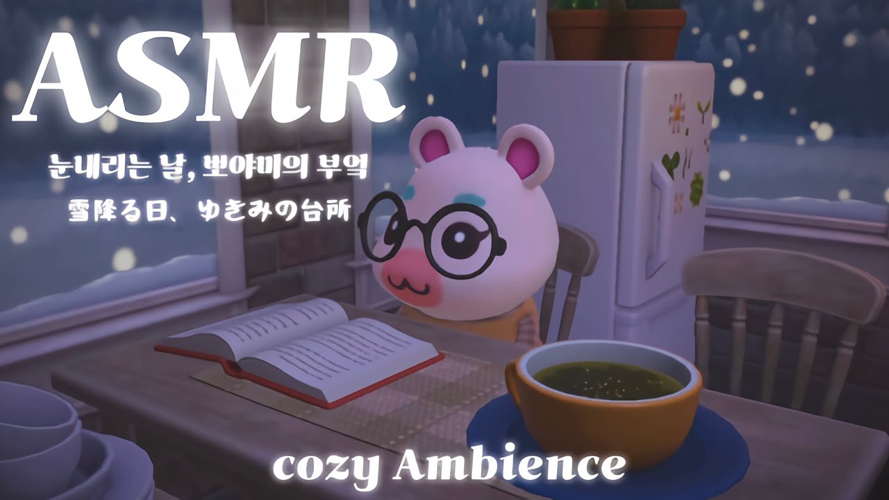 모동숲 ASMR 🐹🎧ㅣ눈내리는 날🌨️ 뽀야미의 부엌ㅣ1hourㅣACNHㅣBGMㅣ오르골