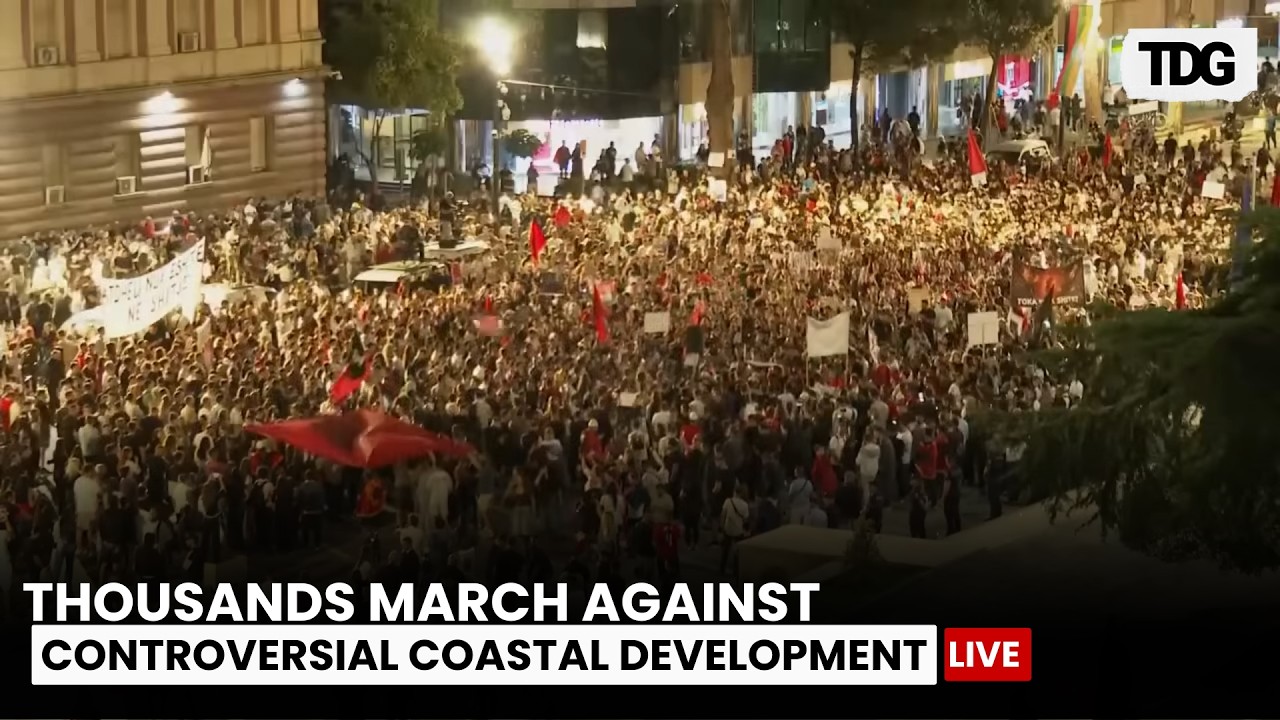 Drone Views of Thousands Protesting Kushner-Linked Resort in Albania | LIVE