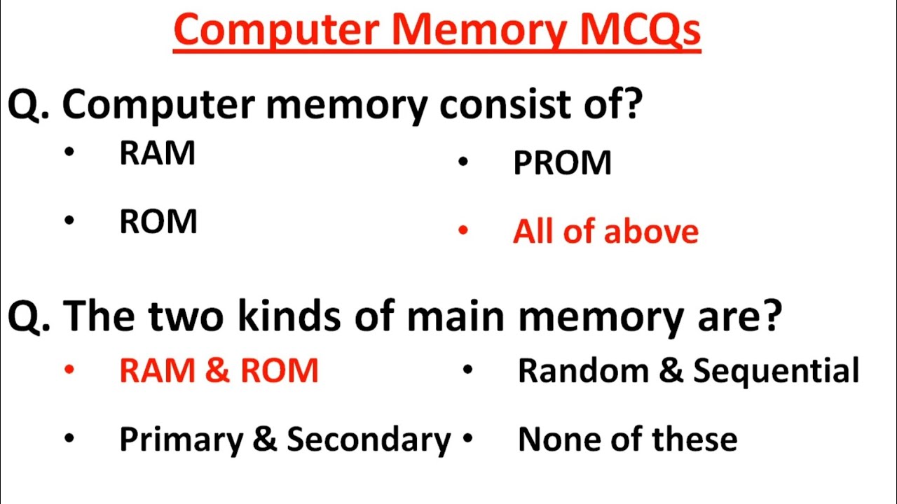Top 50 Computer Memory MCQ Question and Answers | RAM & ROM | Computer Memory Most Important MCQ