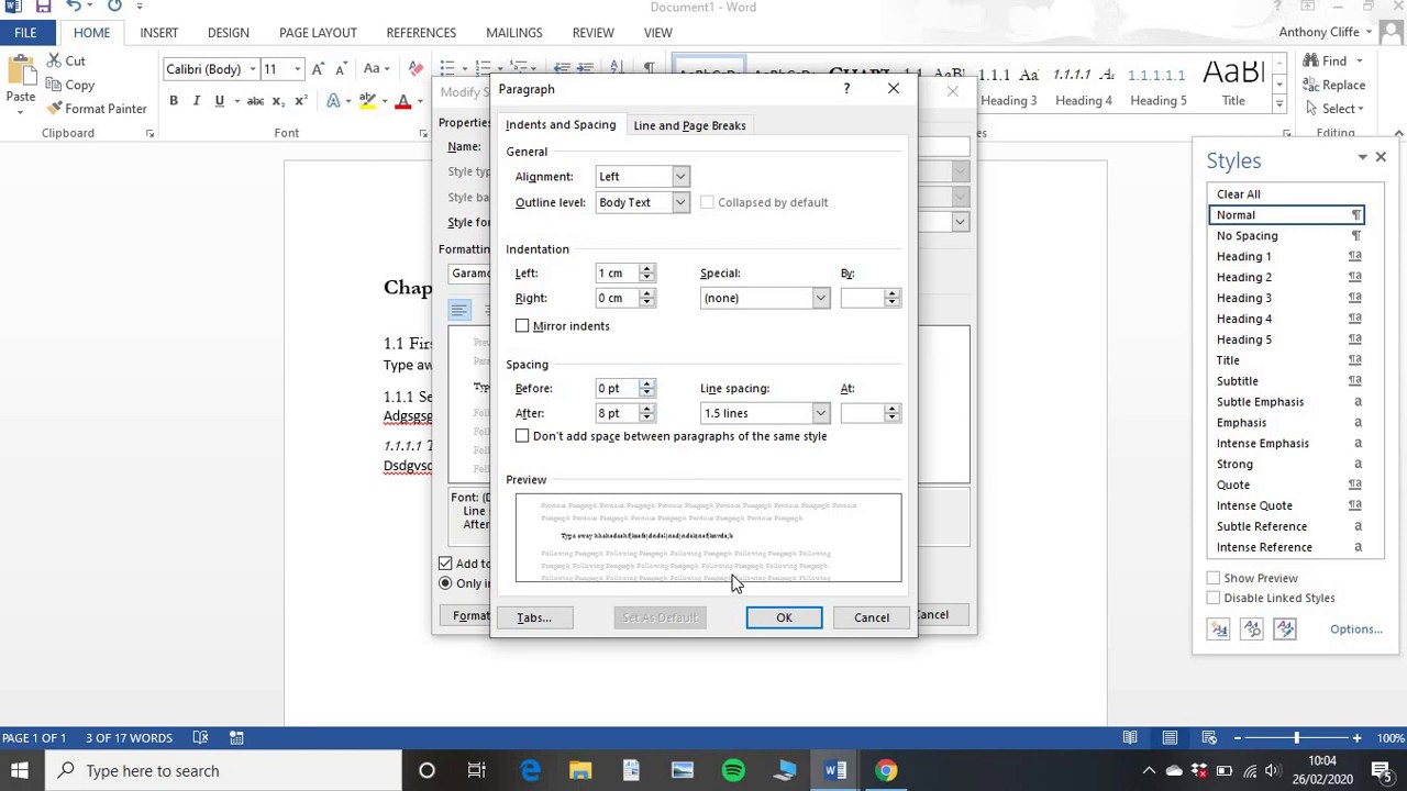 How to set up numbered multilevel Headings for a Dissertation or Thesis