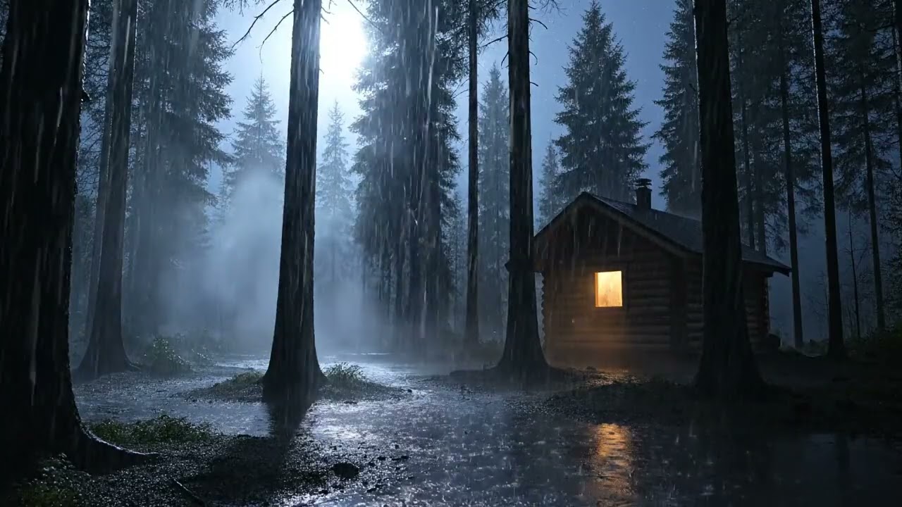 Experience deep, peaceful sleep during a quiet rainy night with gentle rain sounds 
