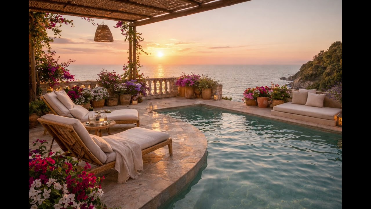 Elegant Ambient Music for Relaxation | European Villa Poolside at Golden Hour