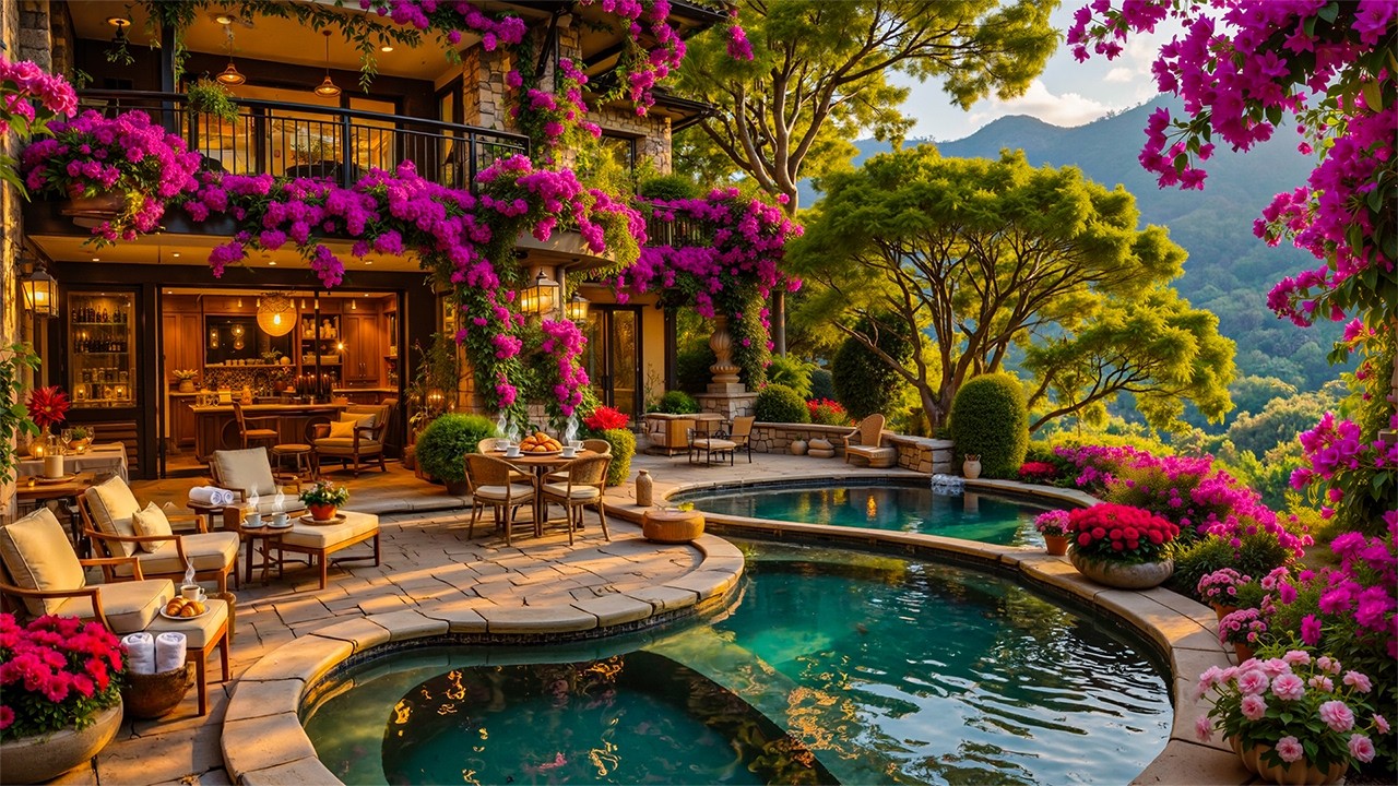 Begin a Calm Morning Poolside | Gentle Jazz Melodies in Warm Sunrise Light for Positive Energy