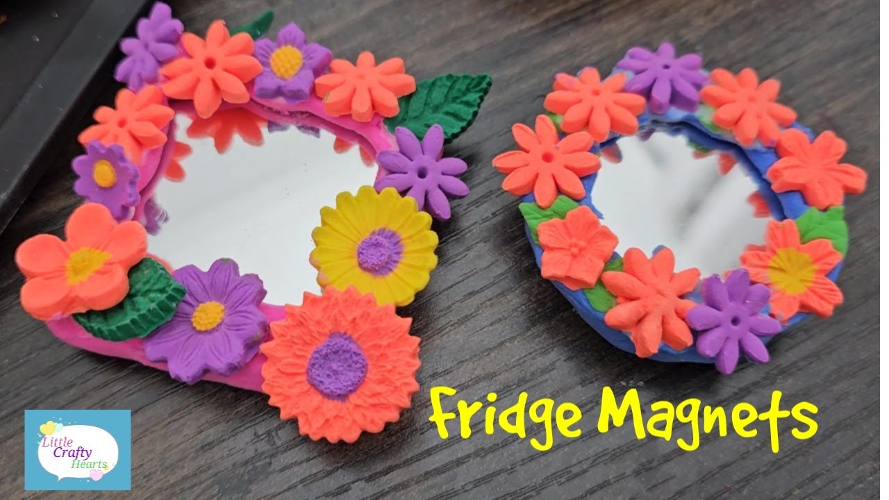 Миниатюрные зеркальные магниты на холодильник с глиняными цветами | Эстетичный дизайн своими руками