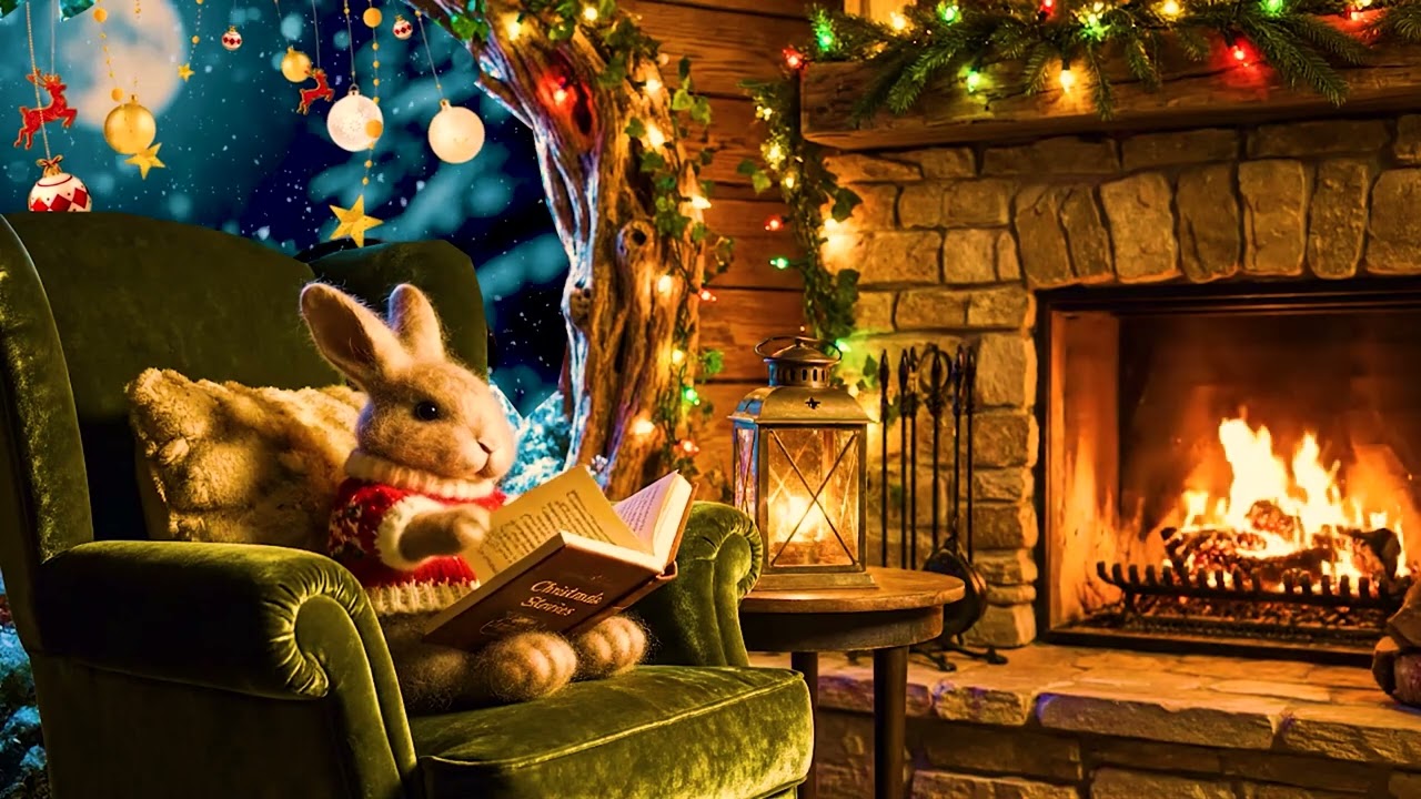Bunny's Warm Christmas Corner | Christmas Music With Fireplace & Snow Wind For Relax, Deep Sleep