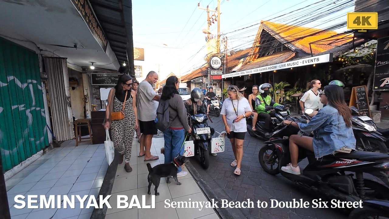 Bali Walking Tour 4K 🇮🇩 Seminyak Beach to Double Six Street at Sunset | Saturday Evening Walk