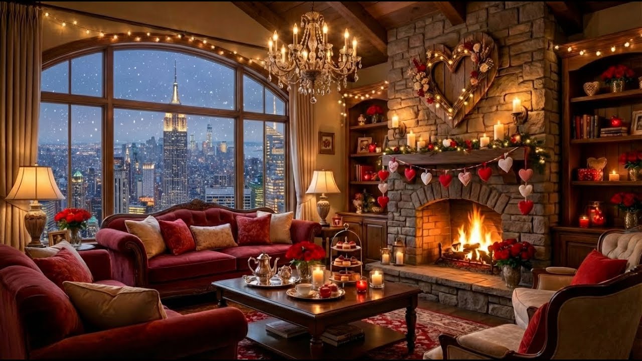 Valentine’s Day Jazz Lounge ♥️❄️🎷Cozy Winter Ambience & Crackling Fireplace for Study & Work
