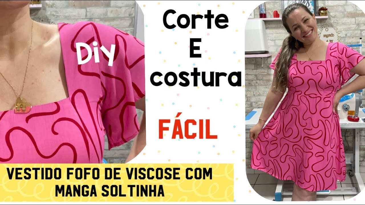 VESTIDO FOFO DE VISCOSE COM MANGA SOLTINHA FÁCIL SEM MOLDE 