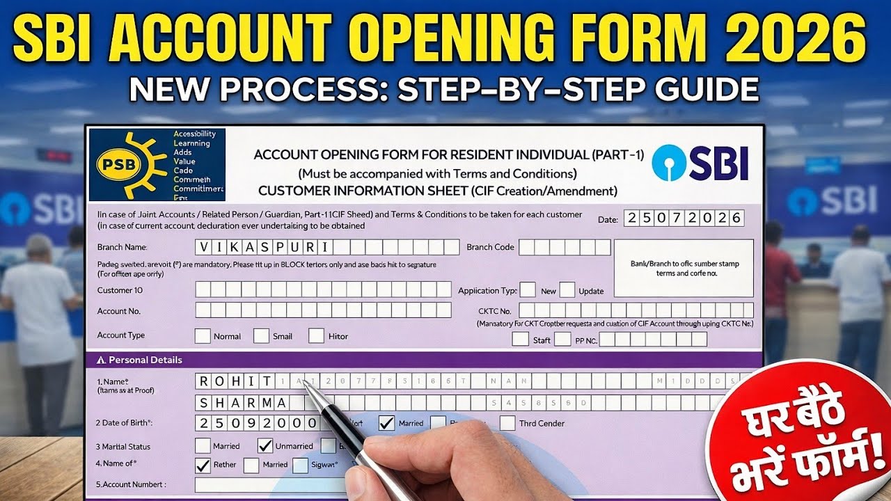 SBI Savings Account Opening Form 2026 | State Bank Of India Account Opening Form Fill Up 2026