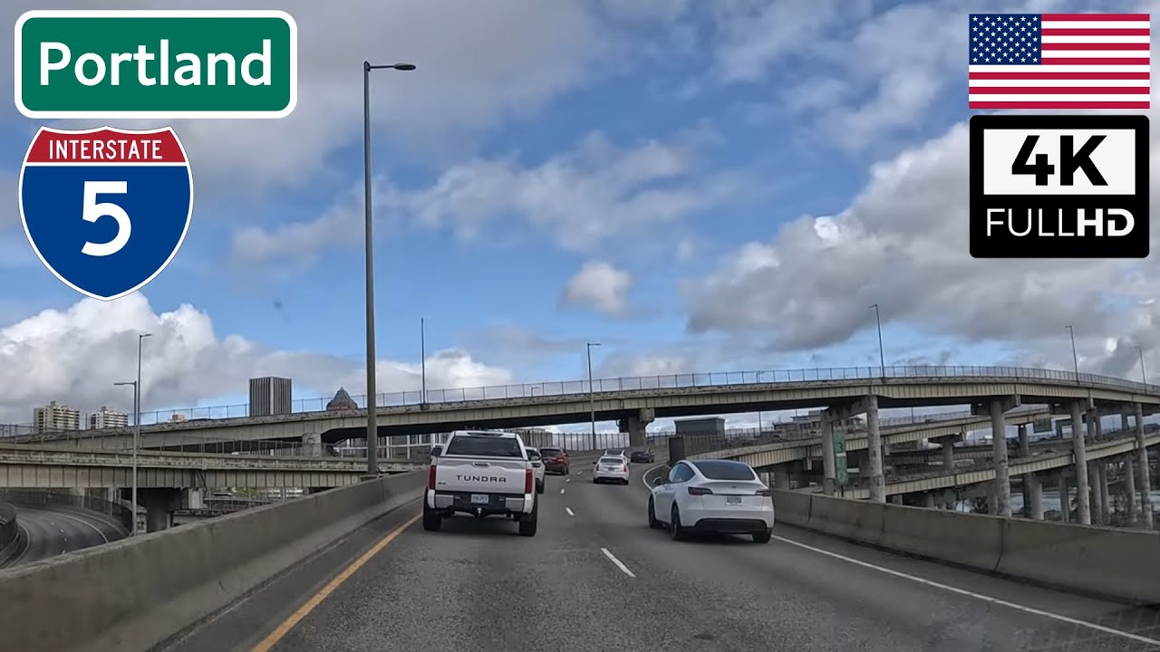 Freeway thru Portland: I-5 North, Oregon USA | 4K Scenic Drive