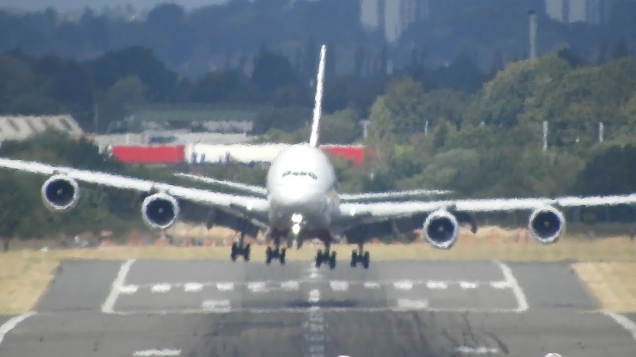 Perfect Emirates A380 landing in gusty winds at Birmingham Airport