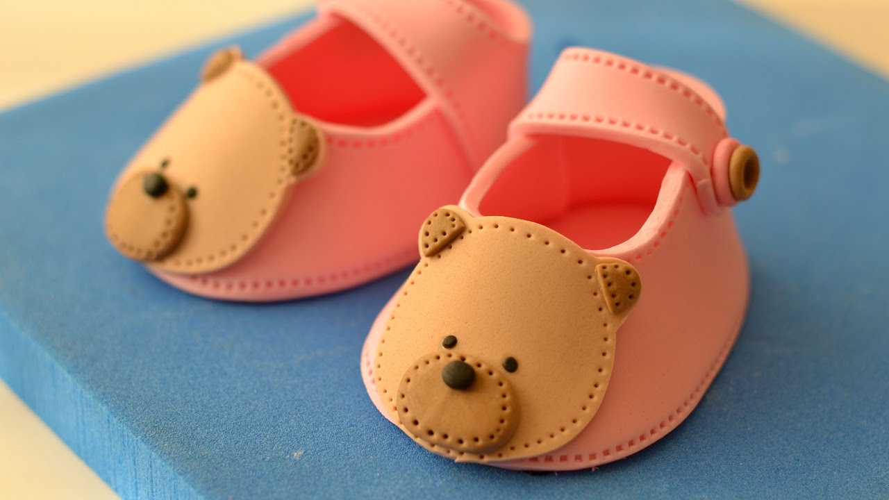 Fondant Baby Shoes with Teddy Bear Tutorial 베이비 슈즈 만들기 돌케이크토퍼 곰돌이슈즈