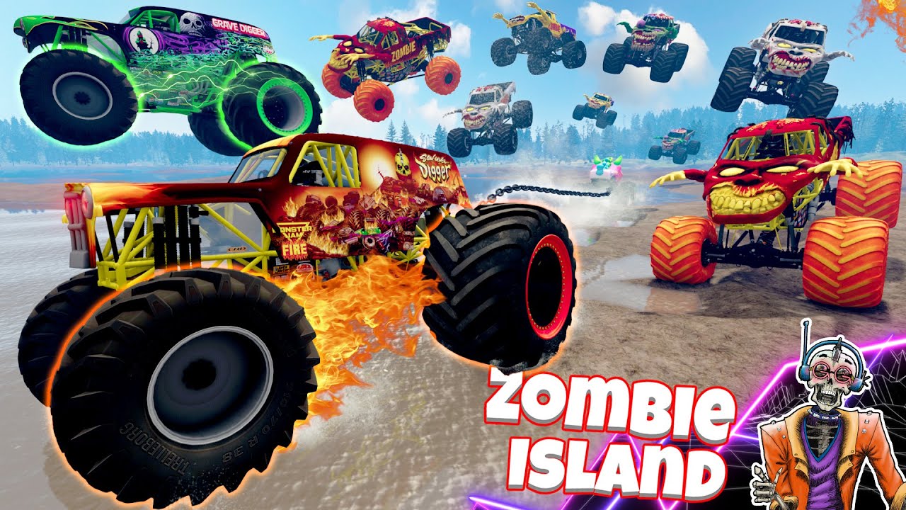 ГИГАНТСКИЙ тягач Monster Jam вытаскивает монстр-траки из грязи | Zombie Island Adventure #60 | Be...