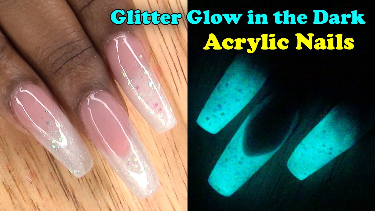 Acrylic Nails Tutorial - How To Encapsulated Nails Glitter Glow in the Dark Full Set with Nail Tips