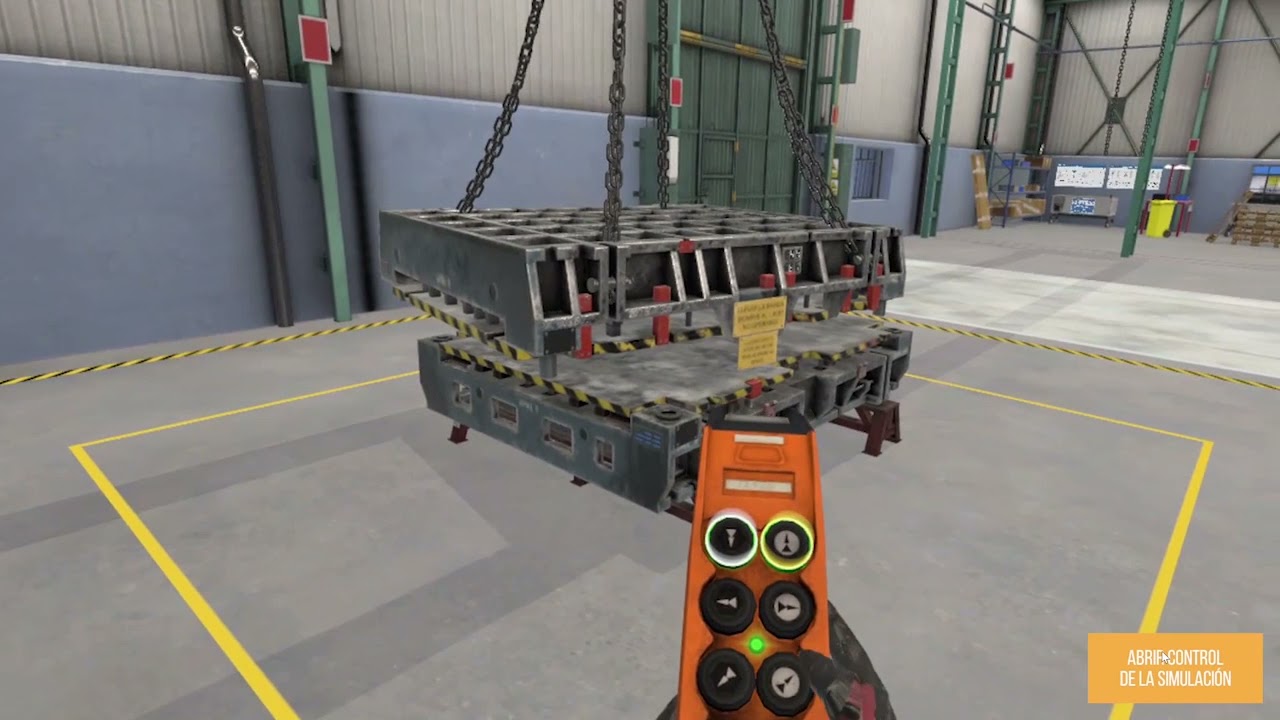 Puente grúa, mando con dos manos