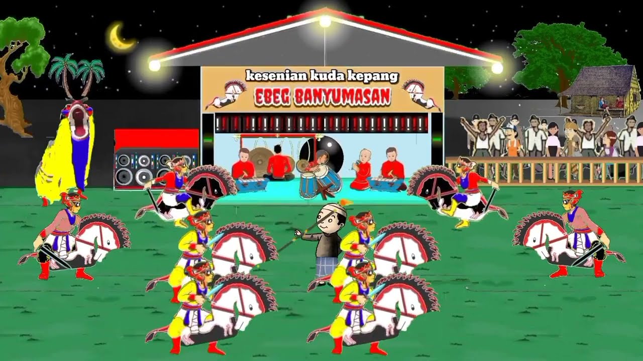 Jaranan Barongan Mbabar Di Malam Hari / Kartun Animasi Ebeg