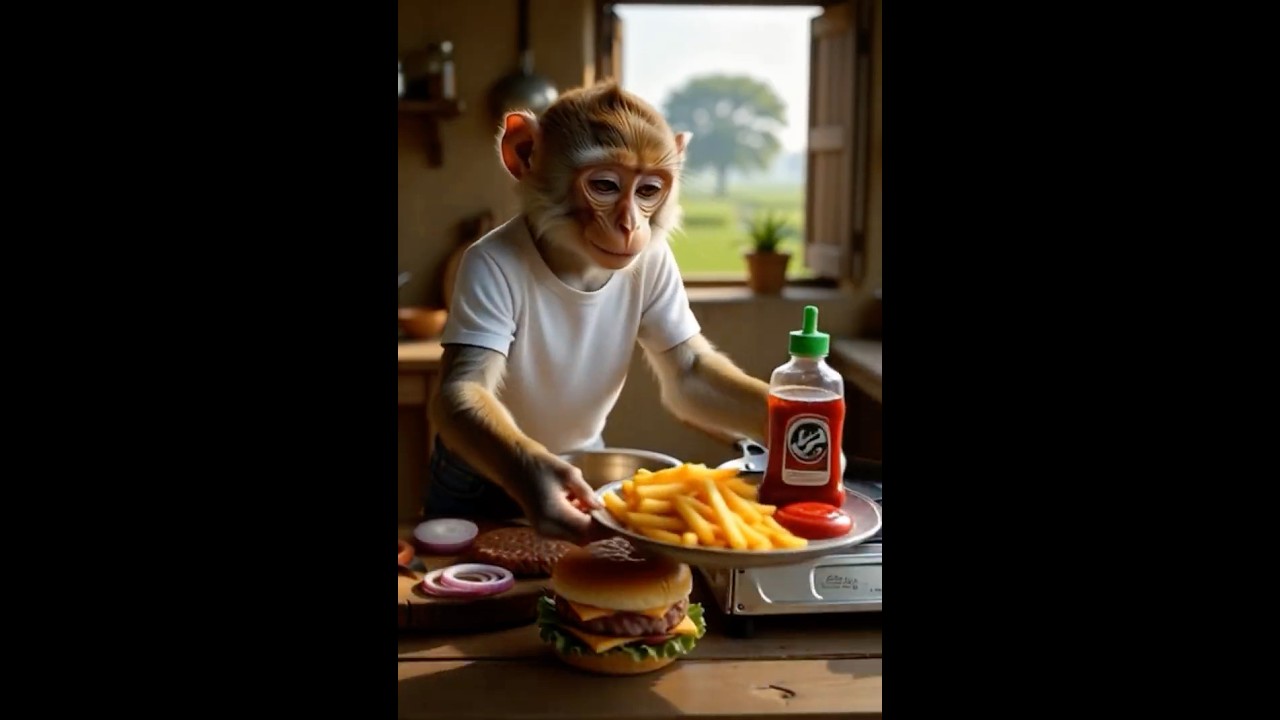 Monkey Makes the Perfect Yummy Burger 🍔🐒 
