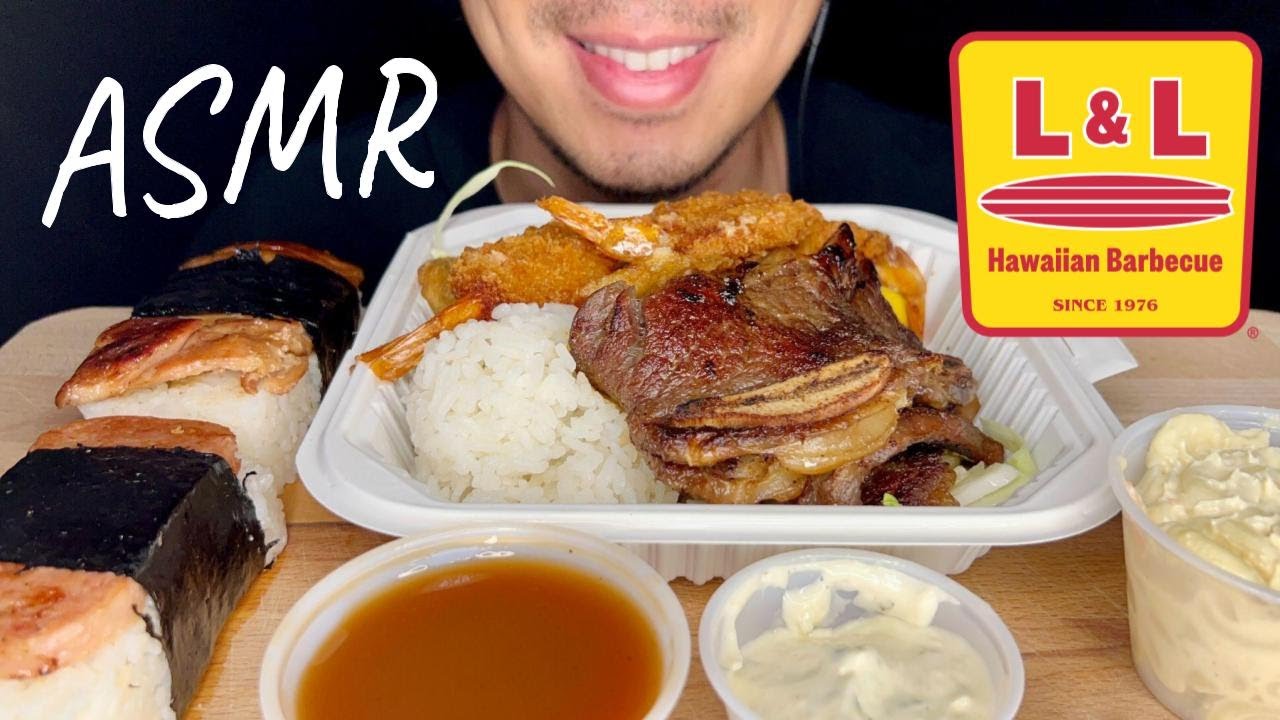ASMR L&L HAWAIIAN BBQ FRIED TILAPIA SHRIMP & SHORT RIBS + MUSUBIS | MUKBANG | EATING SOUNDS