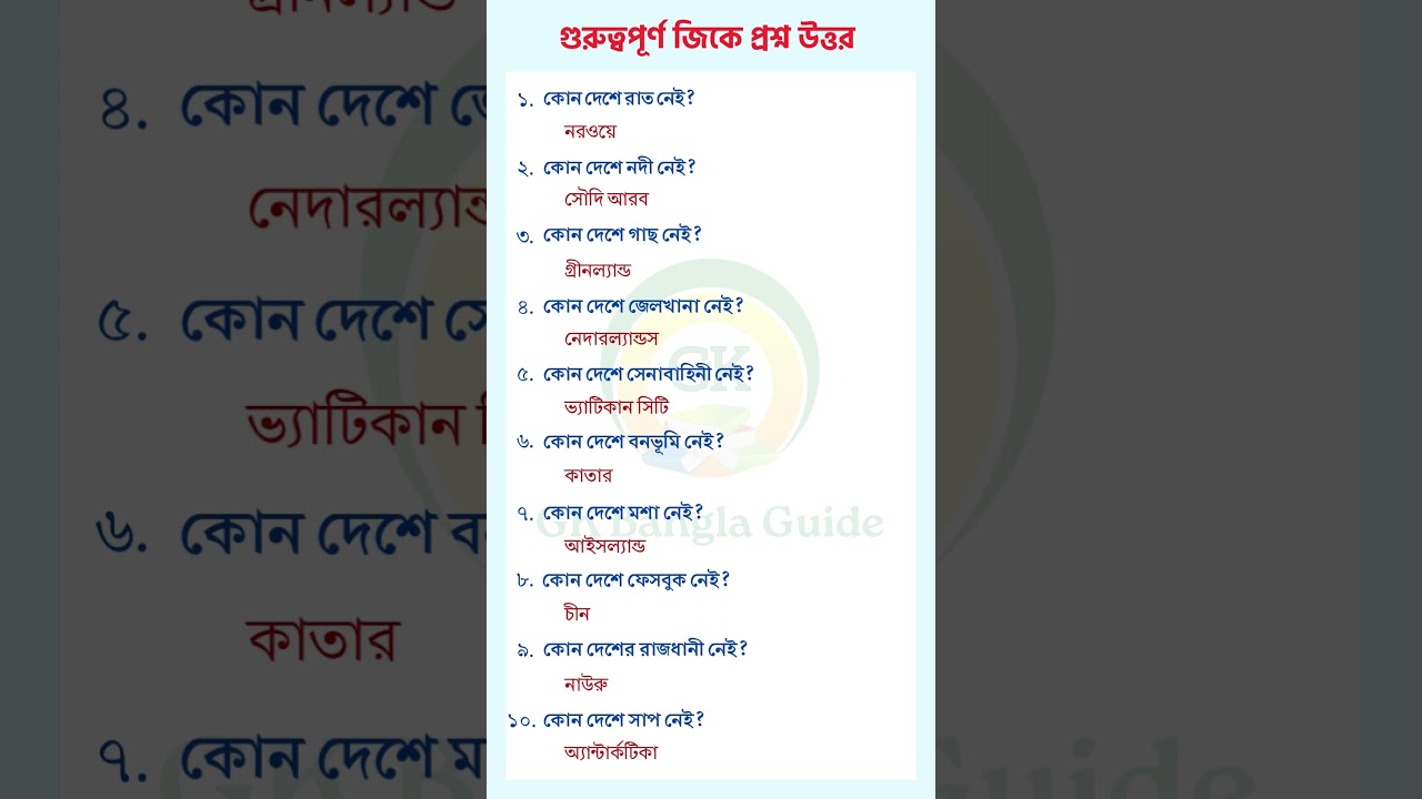 Bengali GK Questions Answers | বাংলা জিকে প্রশ্ন উত্তর&nbsp;...#gkbangla #gk #gs #gkindia