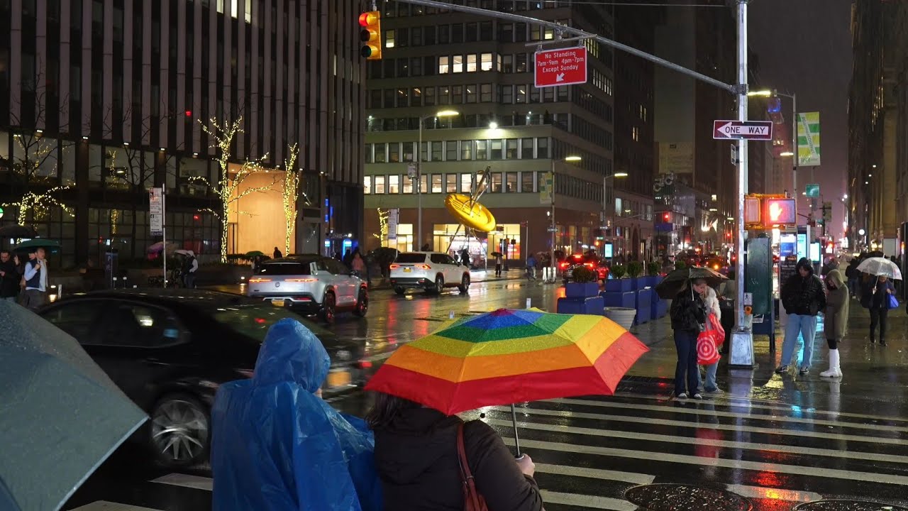 Real Rainy NYC Night Walk | Pure City Sounds 4K