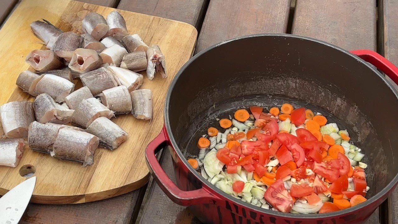 Campfire Hake & Baguette Stew 🔥 | Cooking in Nature