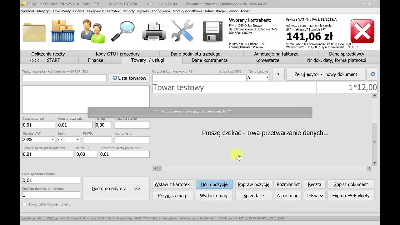 KSeF 2.0 - FS-Faktura SQL - wystawianie podstawowej faktury sprzedaży