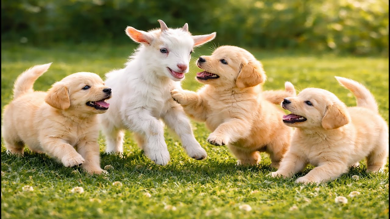 🐾🐶 Relaxing Dog Video – Cute Puppies Playing with Mother Dog on Green Grass