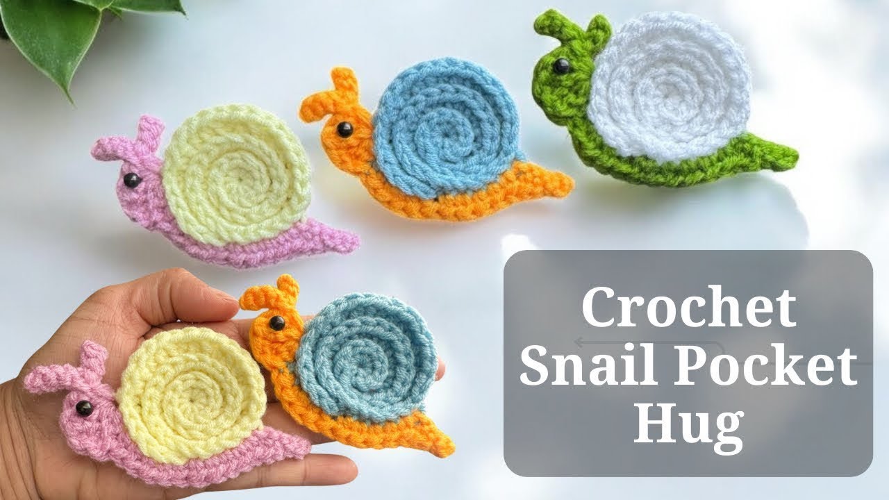 EASY Crochet Snail Pocket Hug | Crochet Snail Appliqué