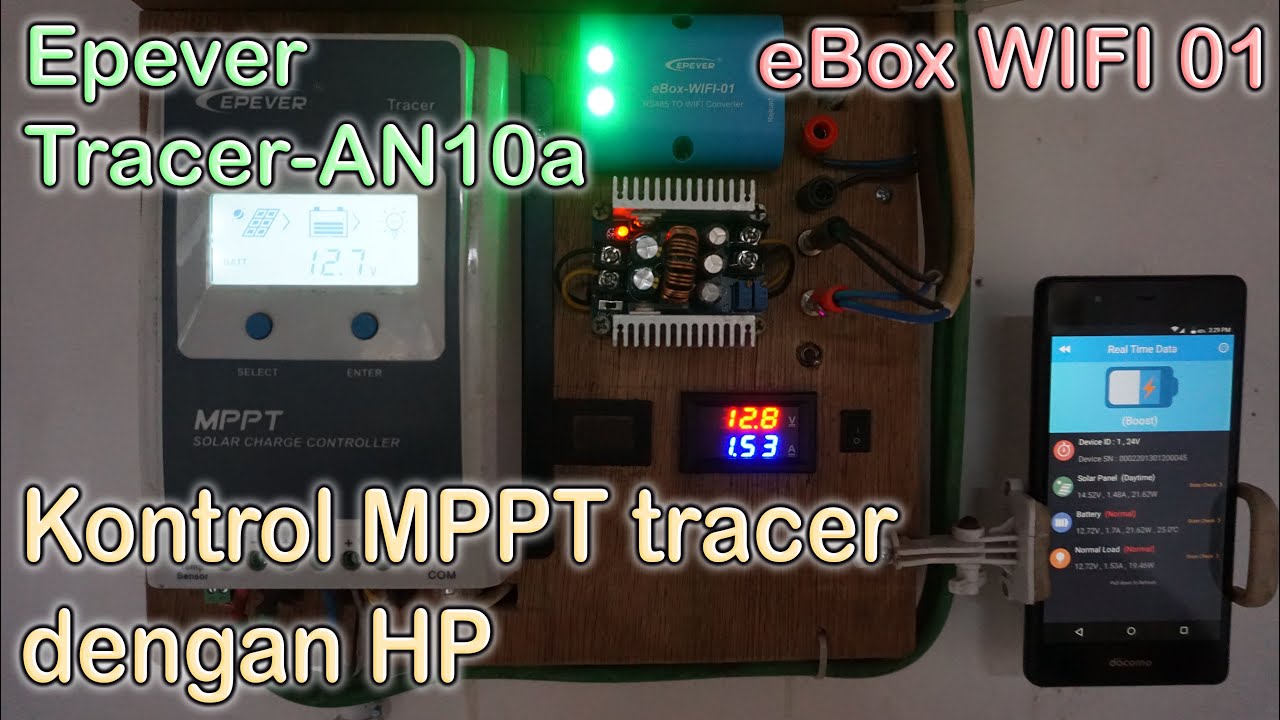 Kontrol dan monitoring Epever Tracer-AN10a MPPT Charge Controller dengan eBox WIFI 01 menggunakan HP