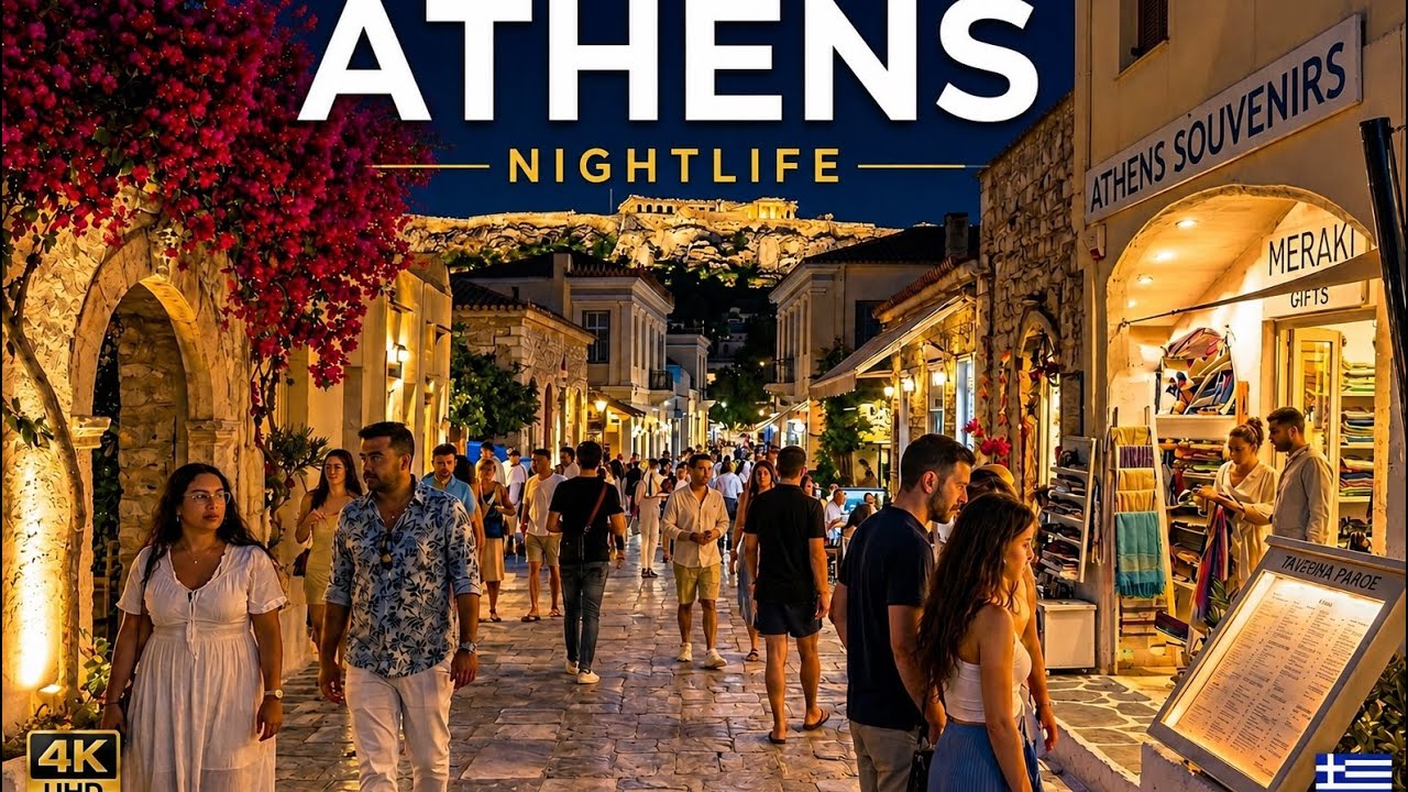 ATHENS Greece Nightlife Walk 🇬🇷 | Beautiful Streets & City Sounds [4K]