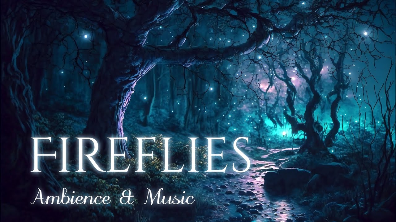 Fireflies Ambience and Music | night forest ambience with peaceful fantasy music #ambientmusic