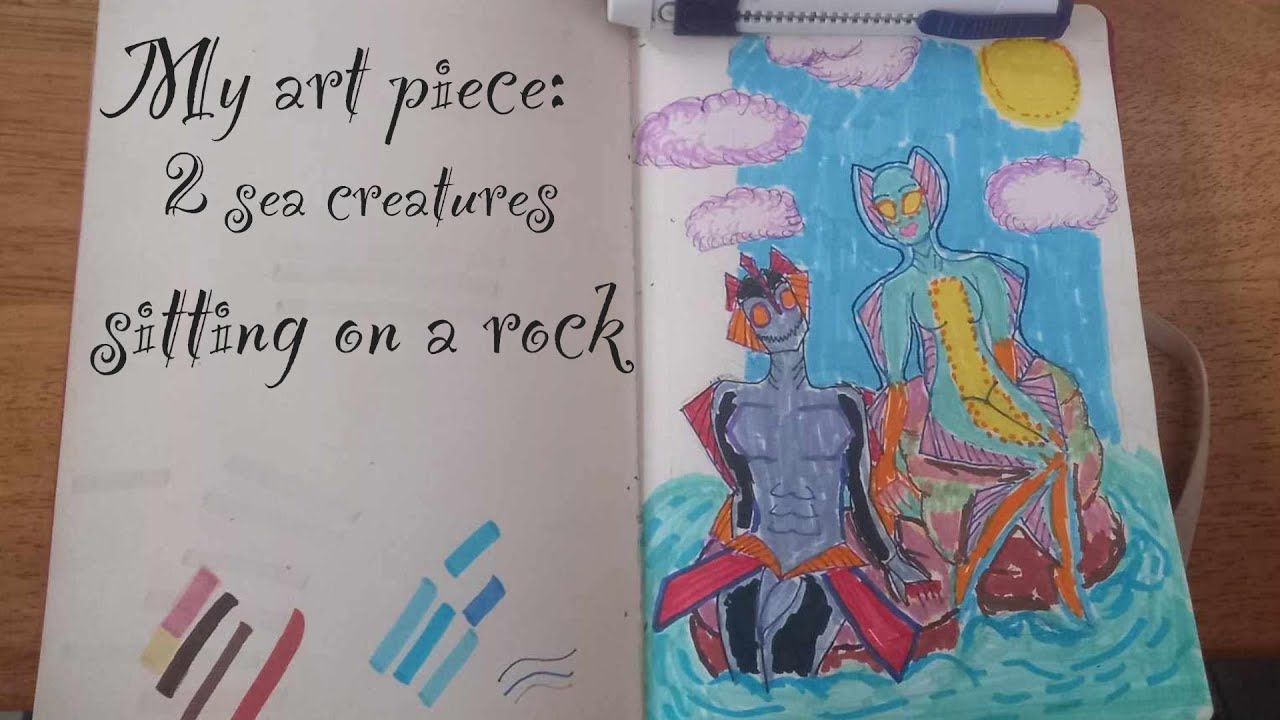 My art piece 2 sea creatures sitting on a rock