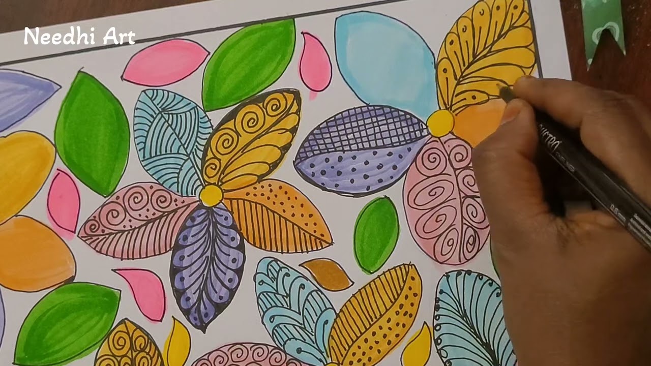How to draw leaf doodle  - doodle leaf - color doodle leaf 