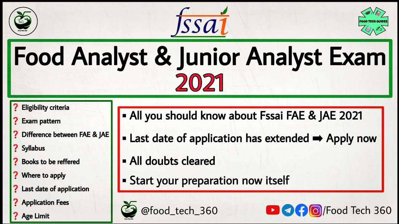 FSSAI Food Analyst & Junior Analyst Exam 2021 | All you should know about Fssai FAE & JAE 2021