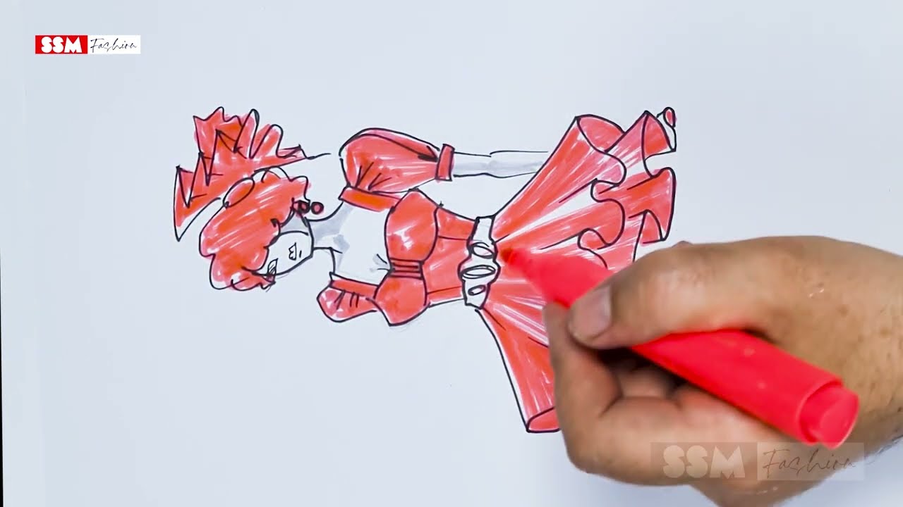 SSM Fashion Trendy Red Ruffle Dress Sketch 2025 1