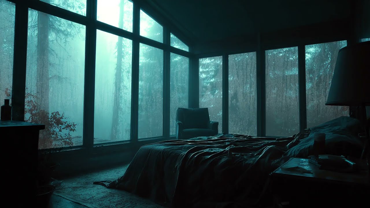 Rain on Window in a Forest Bedroom - Relaxing Nature Ambience for Deep Sleep and Studying