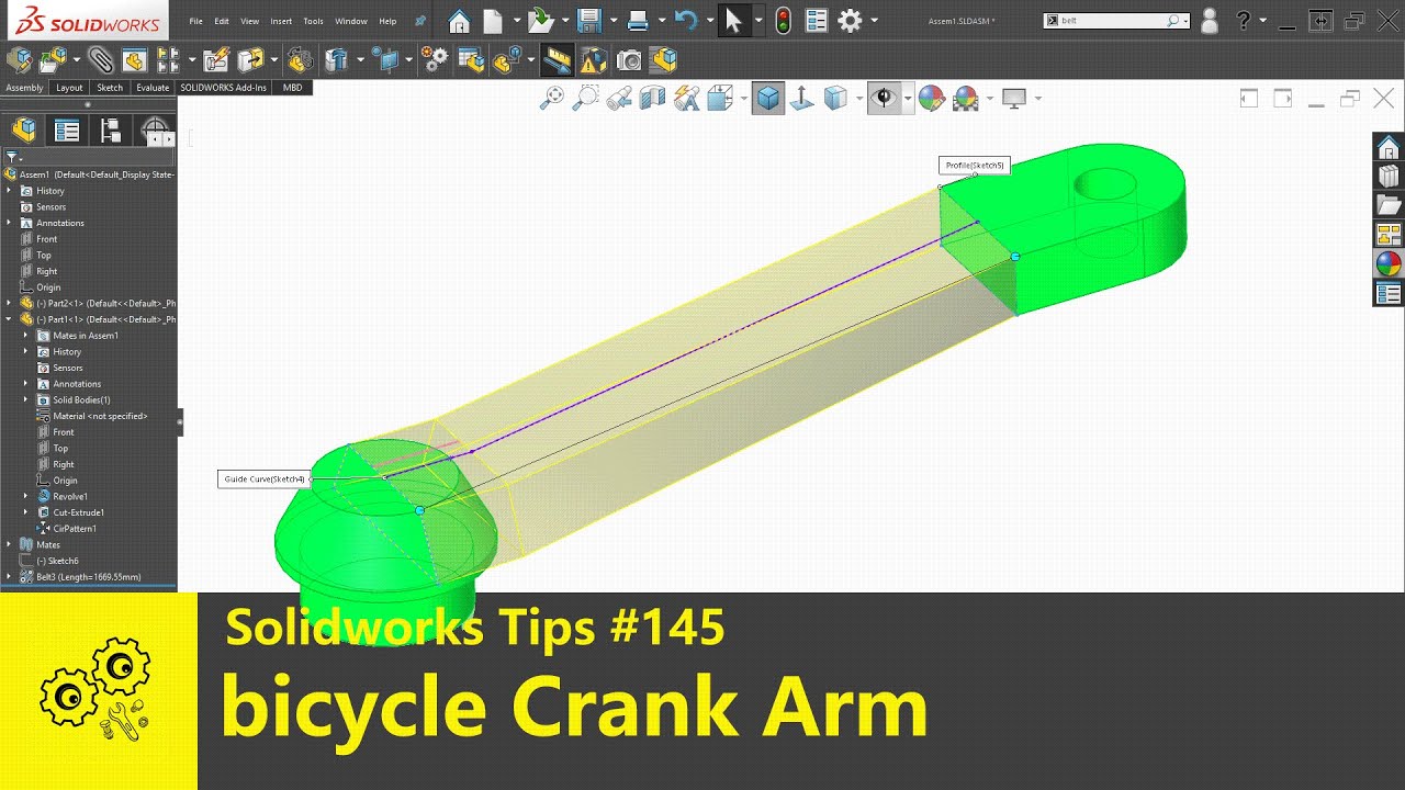Solidworks tutorial #143 | how to make a Bicycle crank arm in solidworks2020