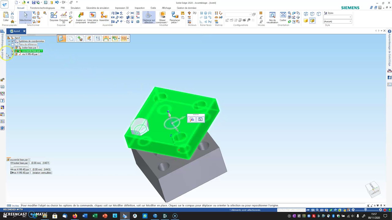 initiation à l'assemblage avec Solid Edge : finalité création d'une MEP d'un assemblage boulonné